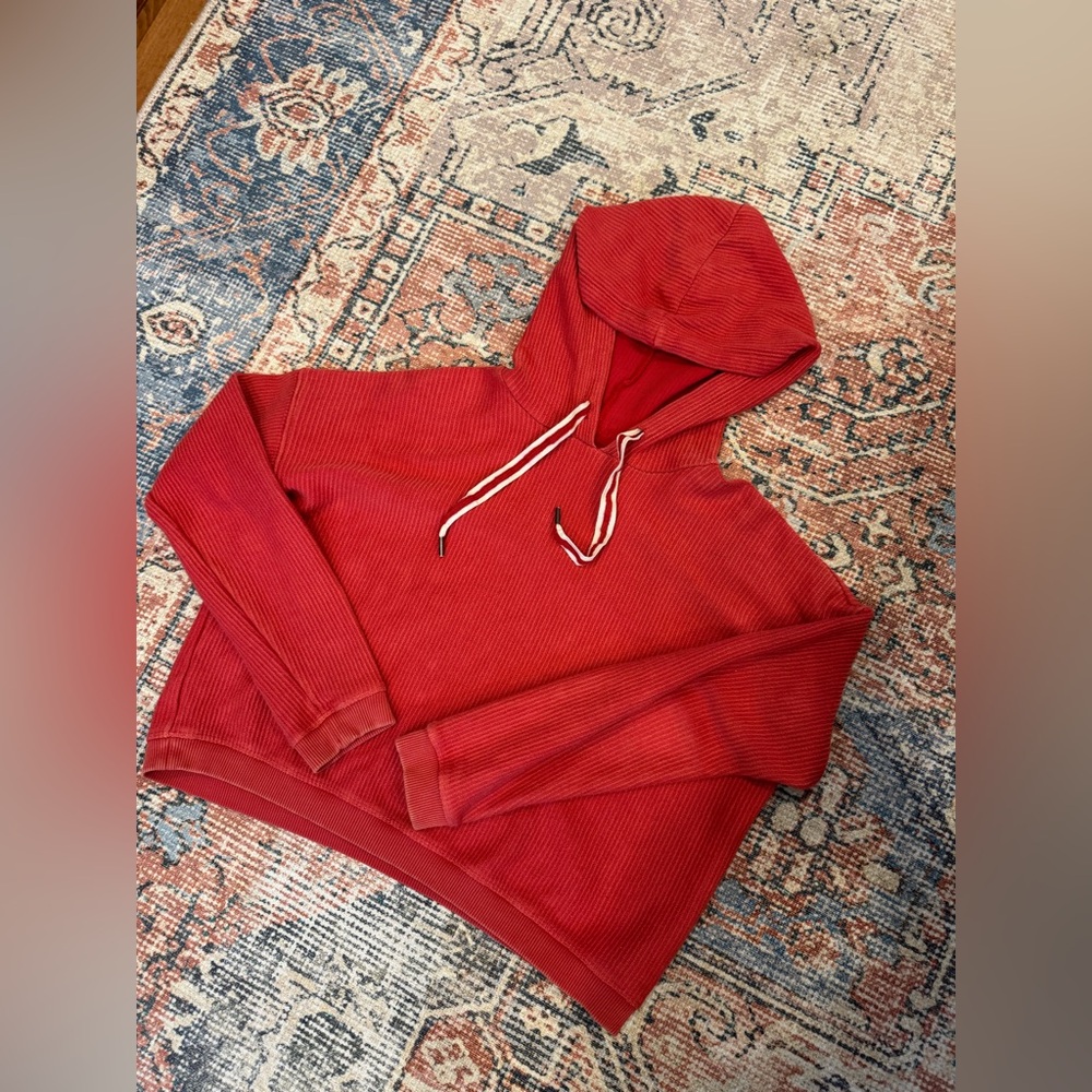 Aerie New Love Red Ribbed Corded Oversized Cropped Hoodie - Size XS